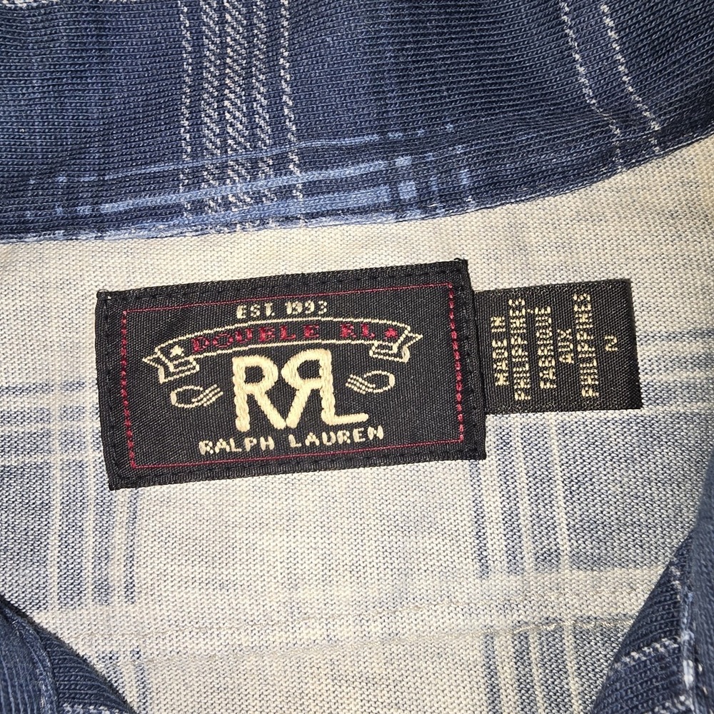 RRL Ralph Lauren 100% Cotton Plaid Button Long Sleeve Shirt WOMEN Size 2 Blue - Picture 8 of 12